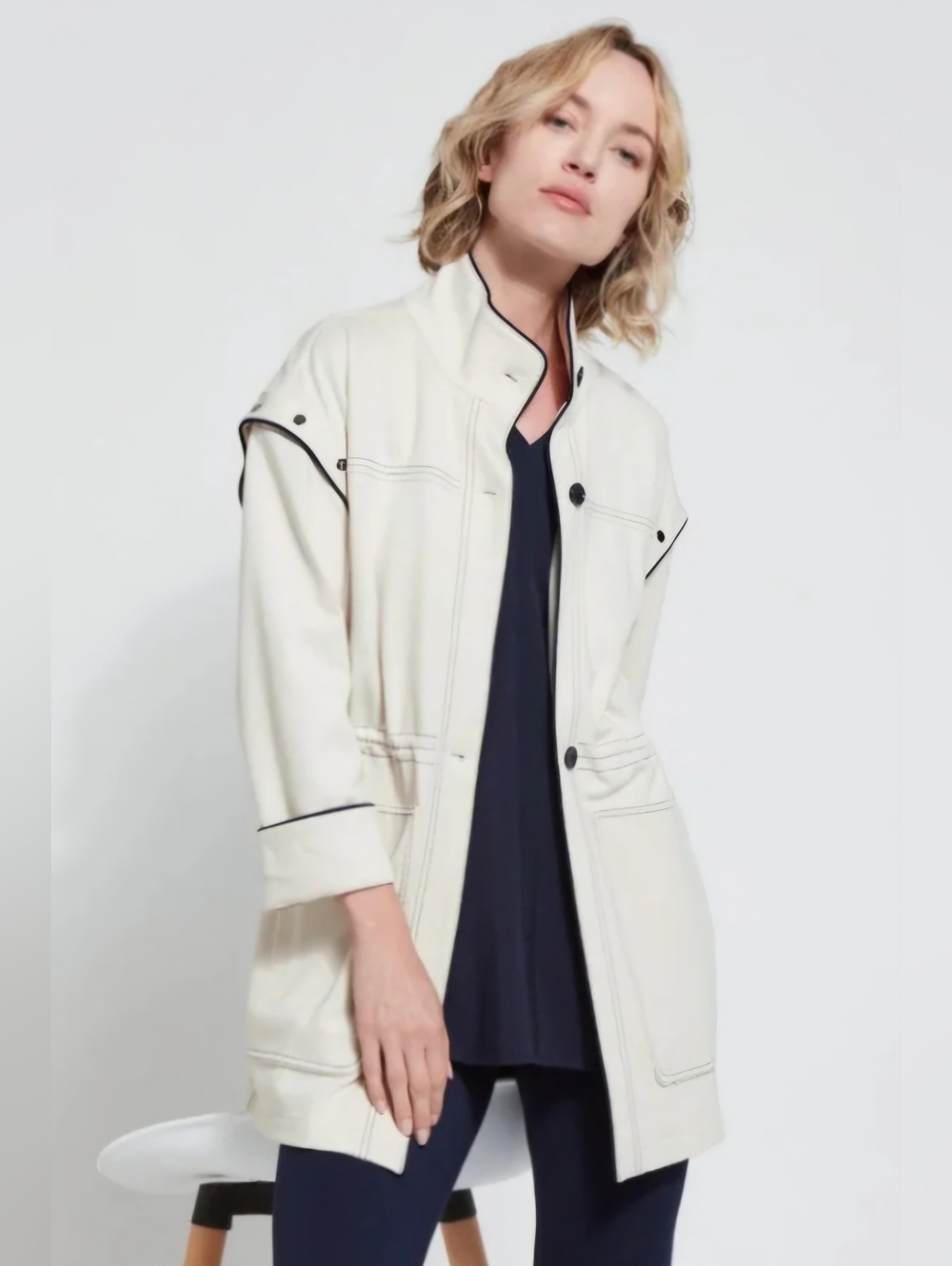 NWT Lysse Cream Jacket Convertible Detachable Sleeve Snap Button Coat, Size M